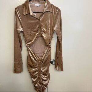 NWT LACAUSA Tan Velvet Cutout Dress Soze Large Style ID4251